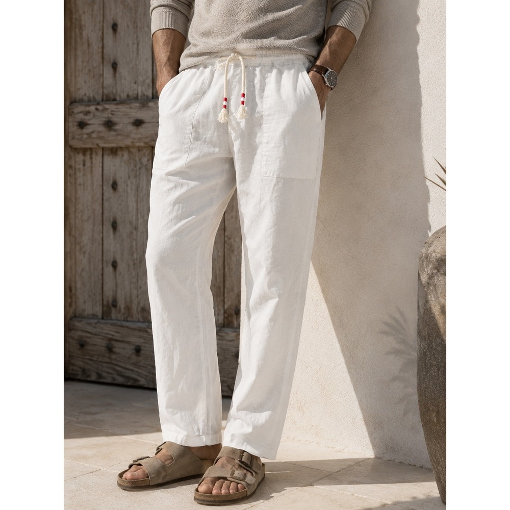 MC2 Saint Barth 100% Linen Lounge Pants Mens Small White Drawstring Straight Leg
